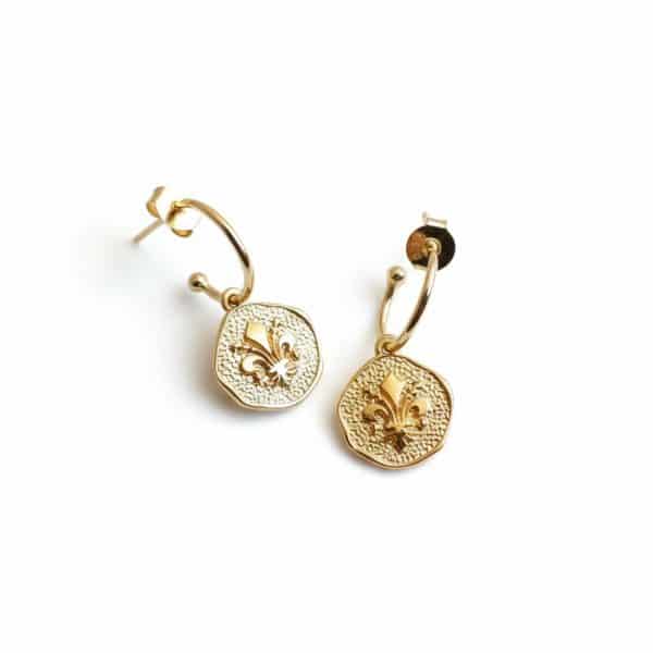 Orecchini a Semicerchio con Giglio Fiorentino in Argento 925 placcato Oro 18 kt