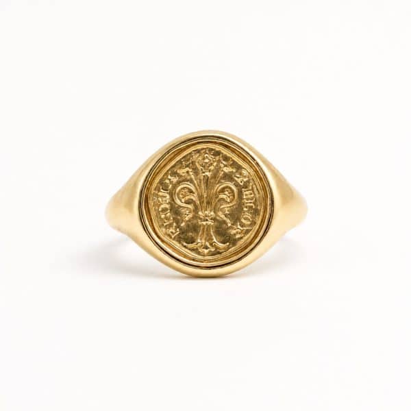 anello-fiorino-sigillo-argento-placcato-oro-frontale